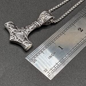 Stainless Steel Thors Hammer Necklace Viking Norse Mythology Birthday Gift NEW!